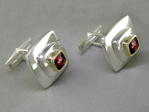 STERLING SILVER & GARNET CUFFLINKS
