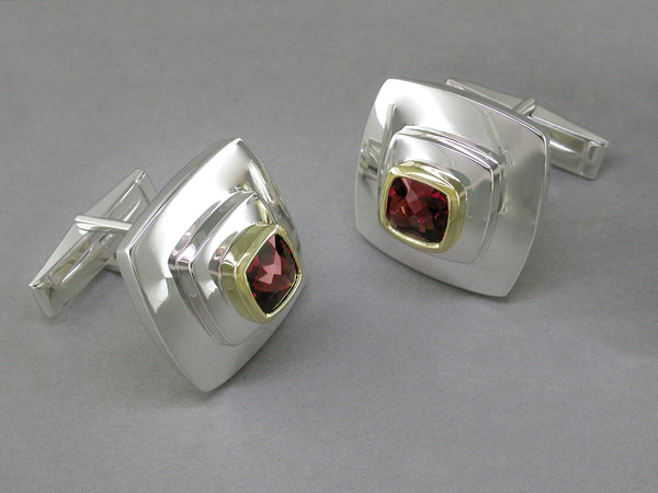 STERLING SILVER & GARNET CUFFLINKS