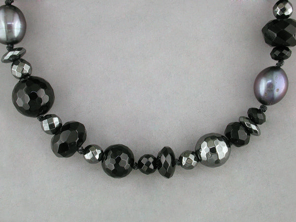 HEMATITE, BLACK ONYX & PEARL NECKLACE