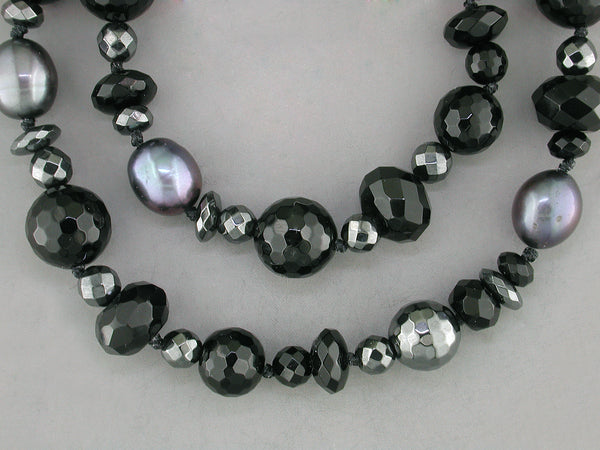 HEMATITE, BLACK ONYX & PEARL NECKLACE