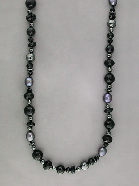 HEMATITE, BLACK ONYX & PEARL NECKLACE