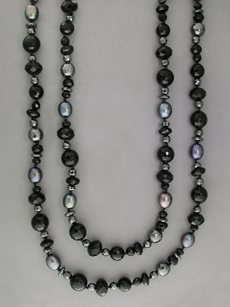 HEMATITE, BLACK ONYX & PEARL NECKLACE