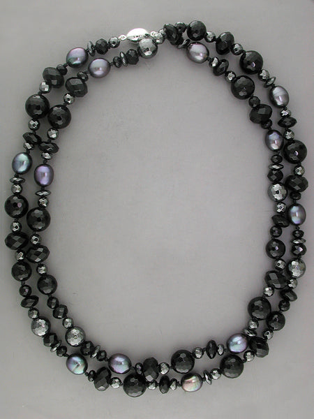 HEMATITE, BLACK ONYX & PEARL NECKLACE