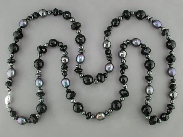 HEMATITE, BLACK ONYX & PEARL NECKLACE