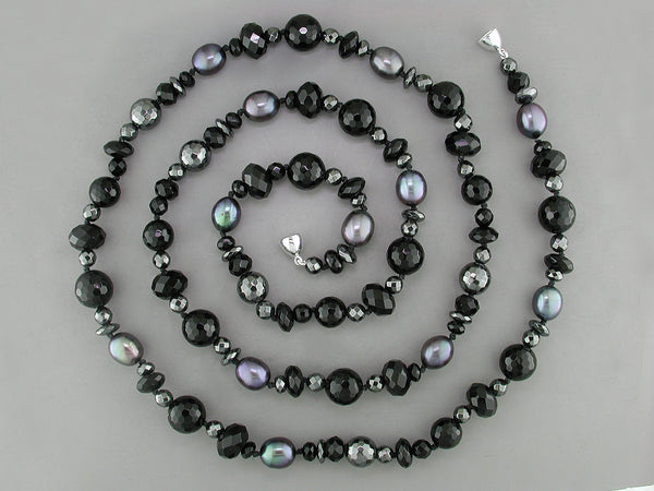 HEMATITE, BLACK ONYX & PEARL NECKLACE