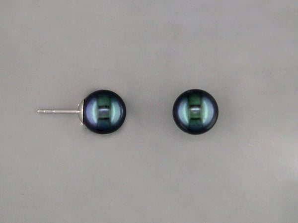 IRIDESCENT BLACK PEARL STUD EARRINGS
