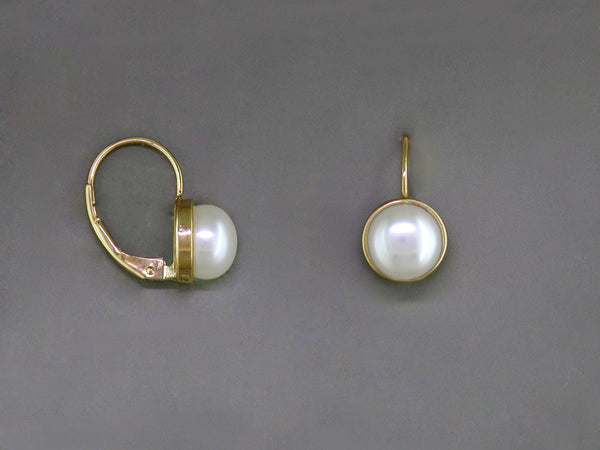 FRESHWATER PEARL BEZEL EUROWIRE EARRINGS
