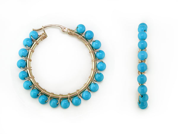 HAND-WRAPPED HOOP EARRINGS WITH TURQUOISE