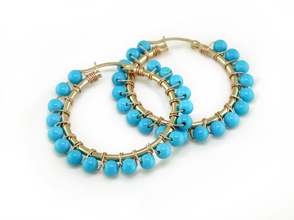 HAND-WRAPPED HOOP EARRINGS WITH TURQUOISE
