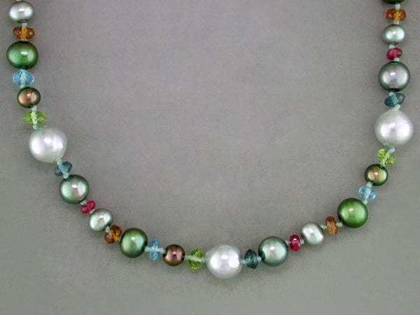 DARK PEARL & RONDEL GEMSTONE NECKLACE