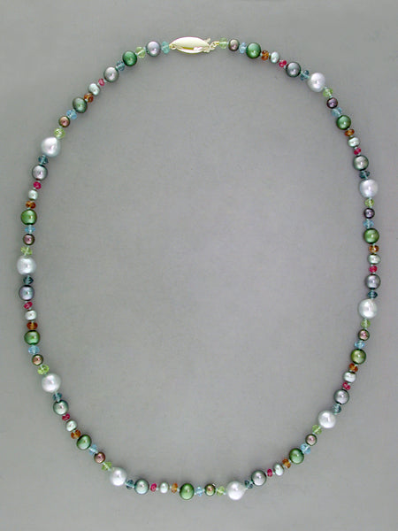 DARK PEARL & RONDEL GEMSTONE NECKLACE