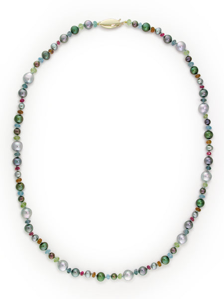 DARK PEARL & RONDEL GEMSTONE NECKLACE