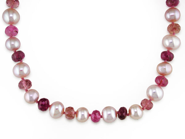 PINK PEARL & RONDEL GEMSTONE NECKLACE