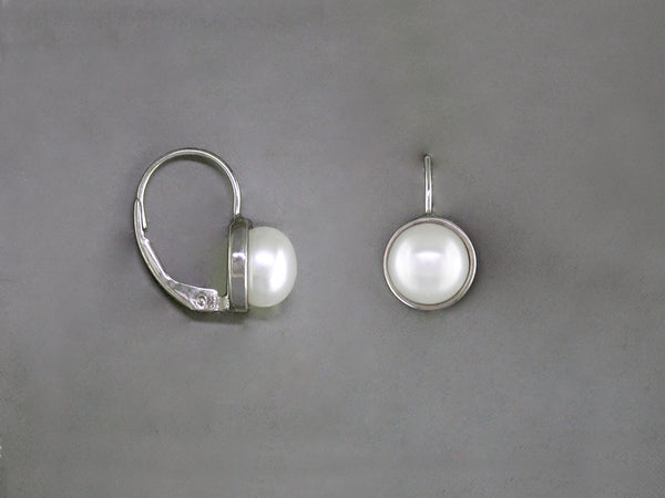 FRESHWATER PEARL BEZEL EUROWIRE EARRINGS